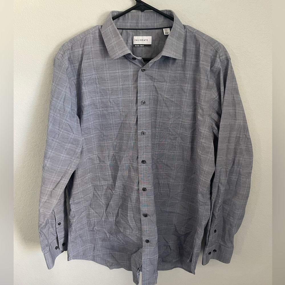 C2 by Calibrate Gray Dress Shirt 16.5 34/35 Trim Fit Button Down